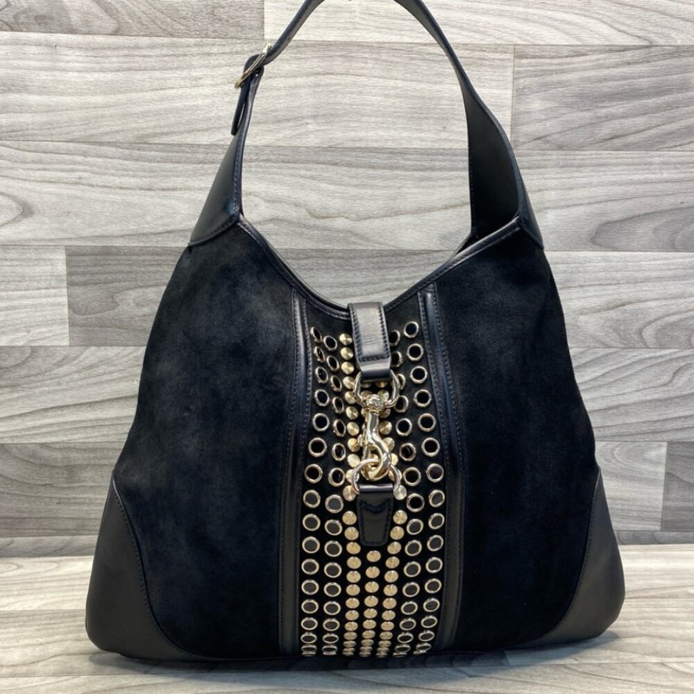 Gucci Jackie Studded Leather and Sueded Shoulder Bag